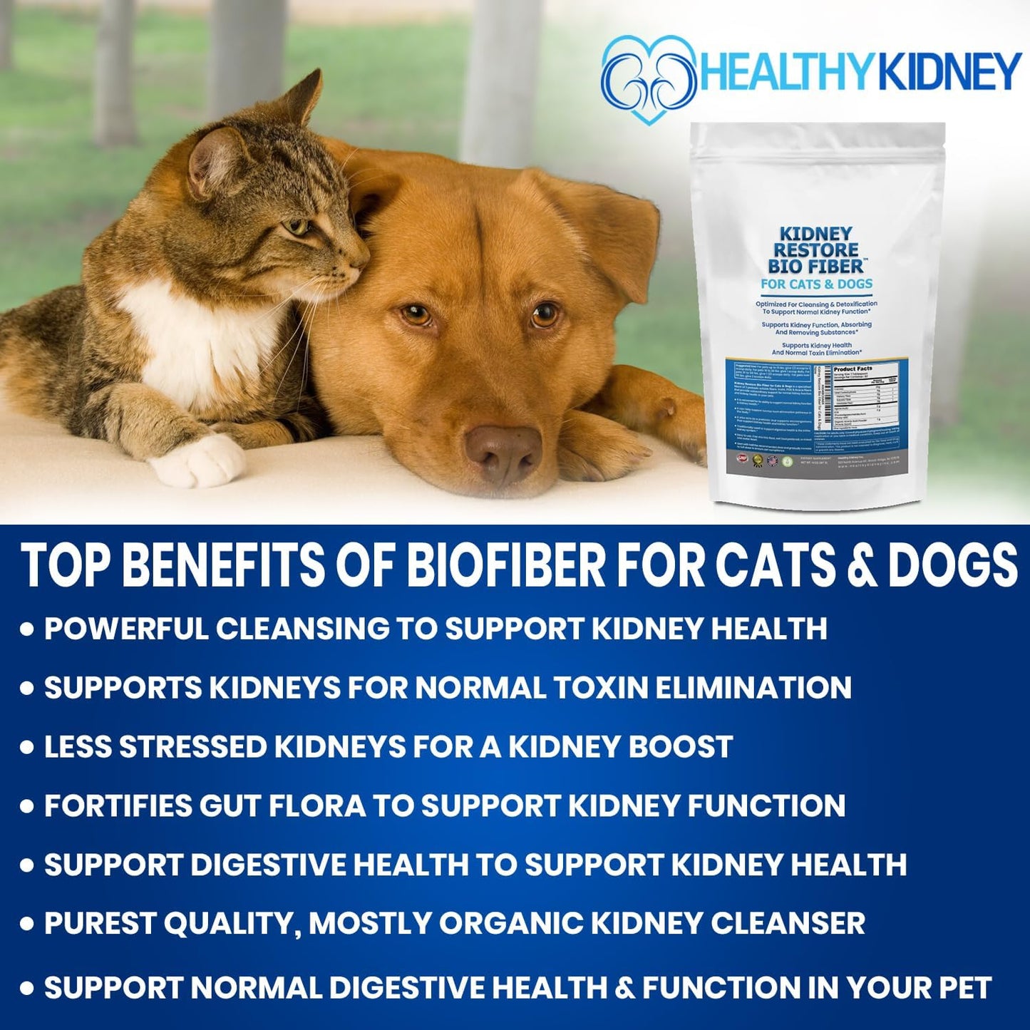 60 Servings of Kidney Restore Bio Fiber for Cat & Dog Kidney Health, Supports Normal Kidney Function, Renal Support Pet Supplement with Renal Food