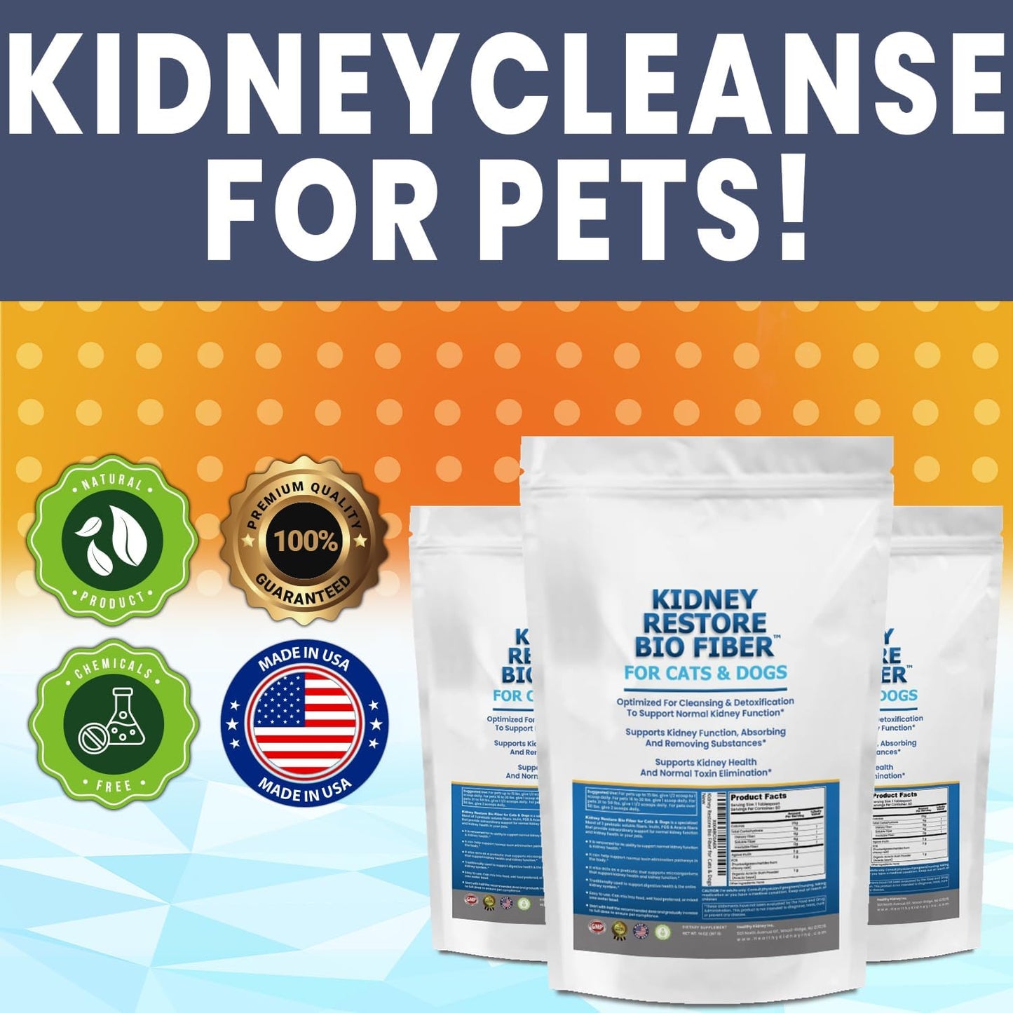 60 Servings of Kidney Restore Bio Fiber for Cat & Dog Kidney Health, Supports Normal Kidney Function, Renal Support Pet Supplement with Renal Food
