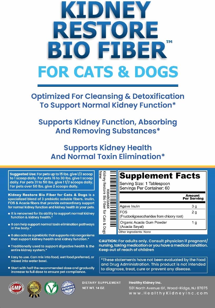 60 Servings of Kidney Restore Bio Fiber for Cat & Dog Kidney Health, Supports Normal Kidney Function, Renal Support Pet Supplement with Renal Food