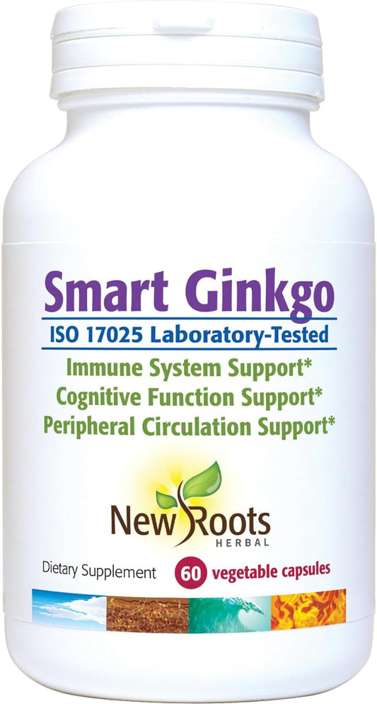 60 Smart Ginkgo Vegetable Capsules for Immune System & Cognitive Support by NEW ROOTS HERBAL