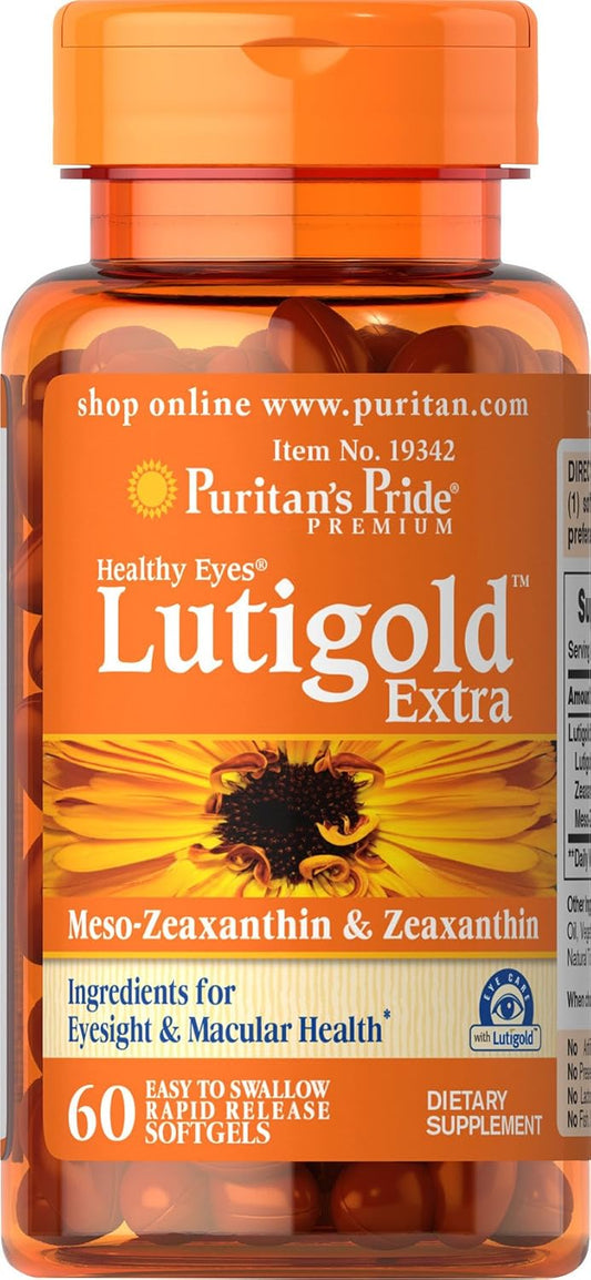60 Soft Gels Puritan's Pride Lutigold Extra for Healthy Eyes - Lutein, Meso-zeaxanthin, and Zeaxanthin Blend