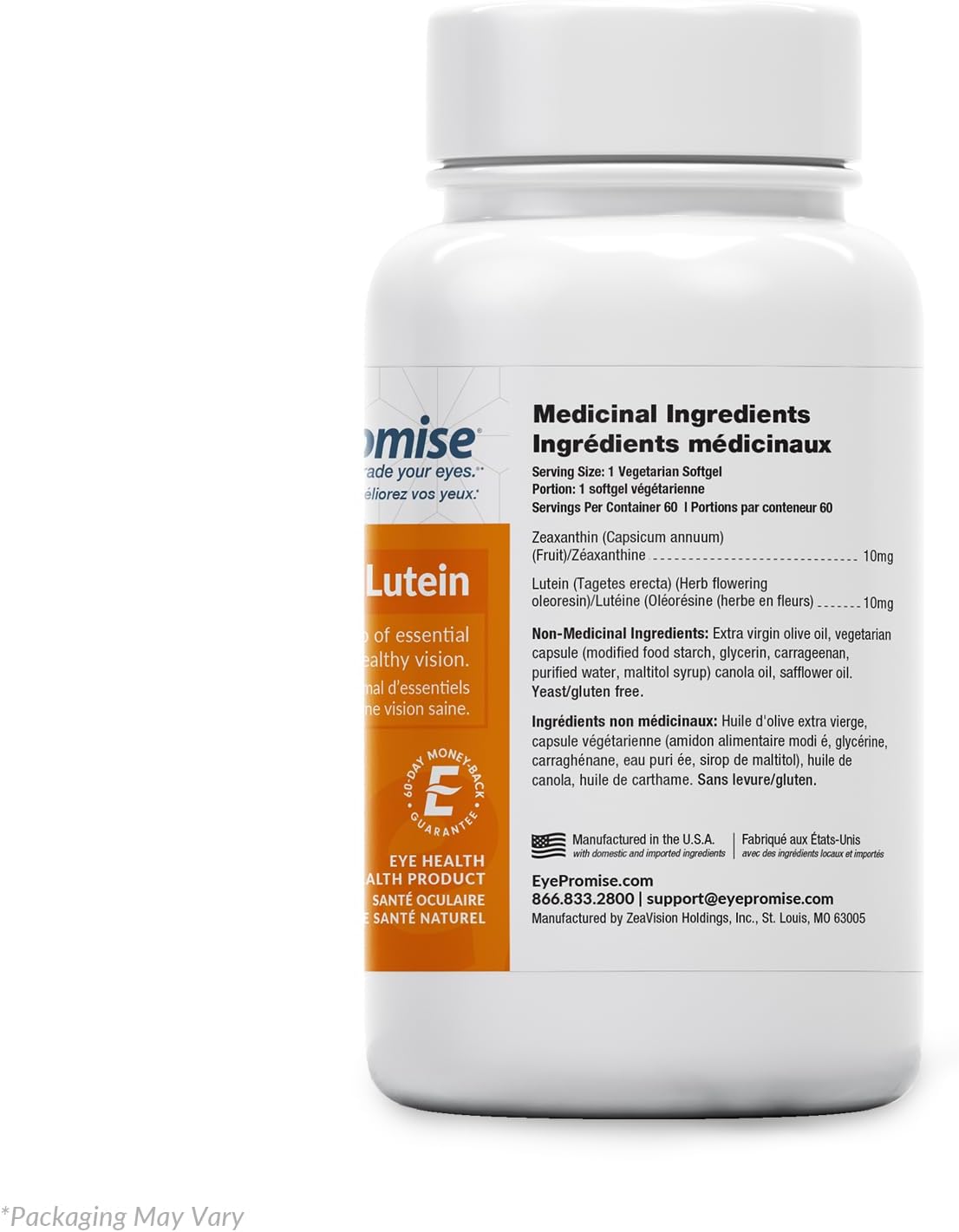 60 Softgel Capsules Eye Vitamin with Zeaxanthin & Lutein, Gluten-Free & Vegetarian, Natural Ingredients for Eye Health