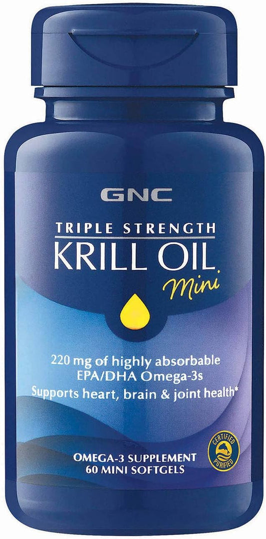 60 Softgels of GNC Triple Strength Krill Oil Mini for Joint, Skin, Eye, and Heart Health
