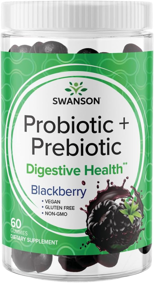60 Swanson Probiotic + Prebiotic BlackBerry Gummies for Digestive & Immune Support