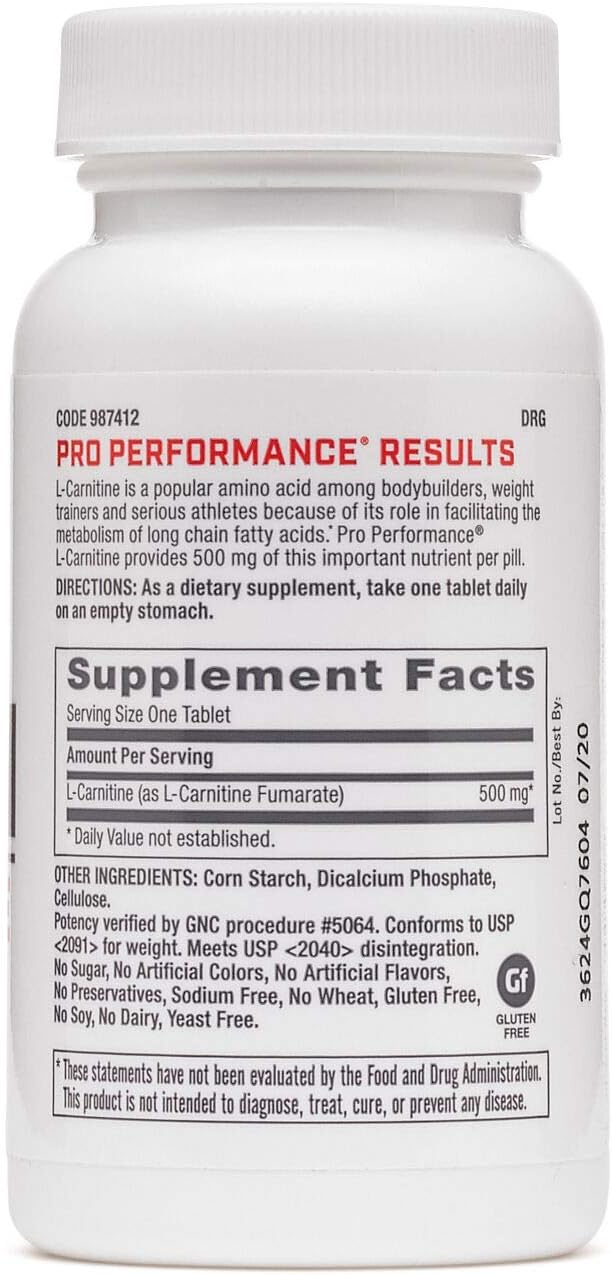 60 Tablets GNC Pro Performance L-Carnitine for Muscle Recovery Support
