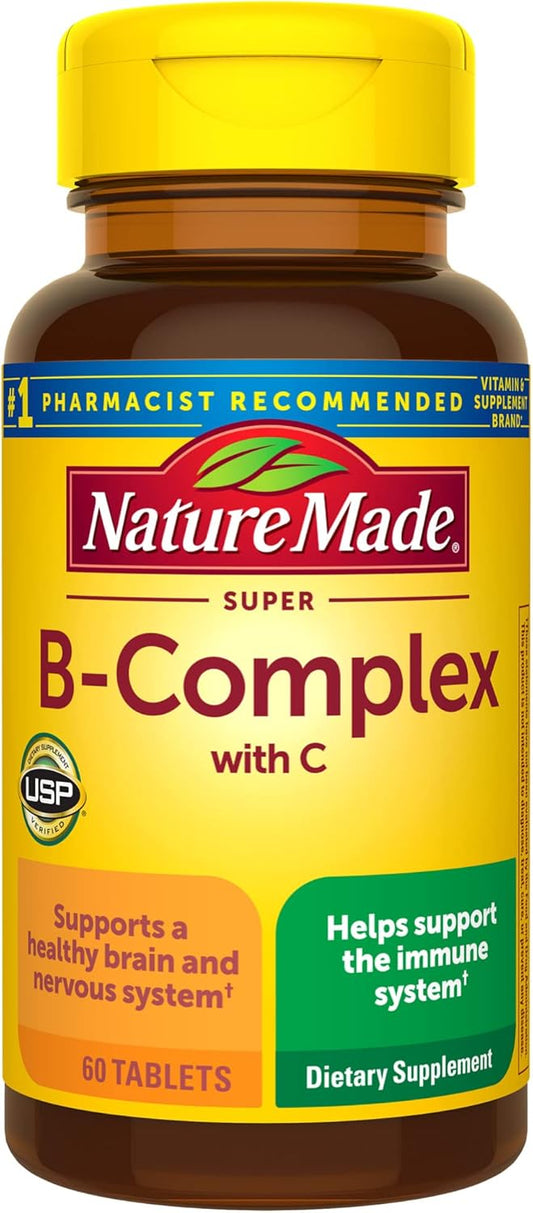 60 Tablets Nature Made Super B Complex with Vitamin C and Folic Acid for Cellular Energy Support