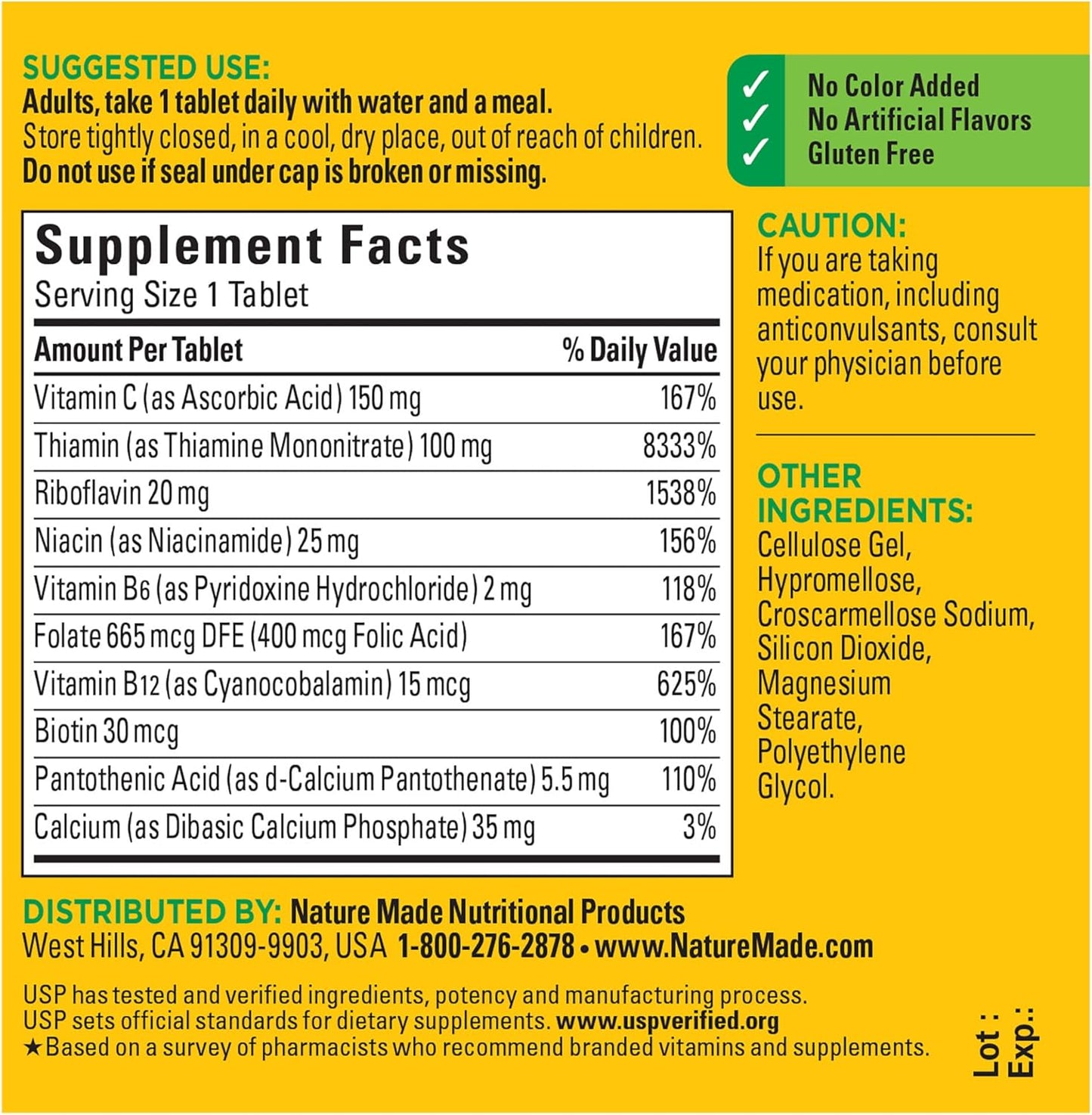 60 Tablets Nature Made Super B Complex with Vitamin C and Folic Acid for Cellular Energy Support