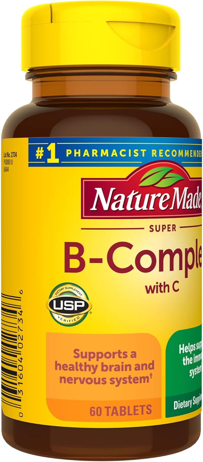 60 Tablets Nature Made Super B Complex with Vitamin C and Folic Acid for Cellular Energy Support