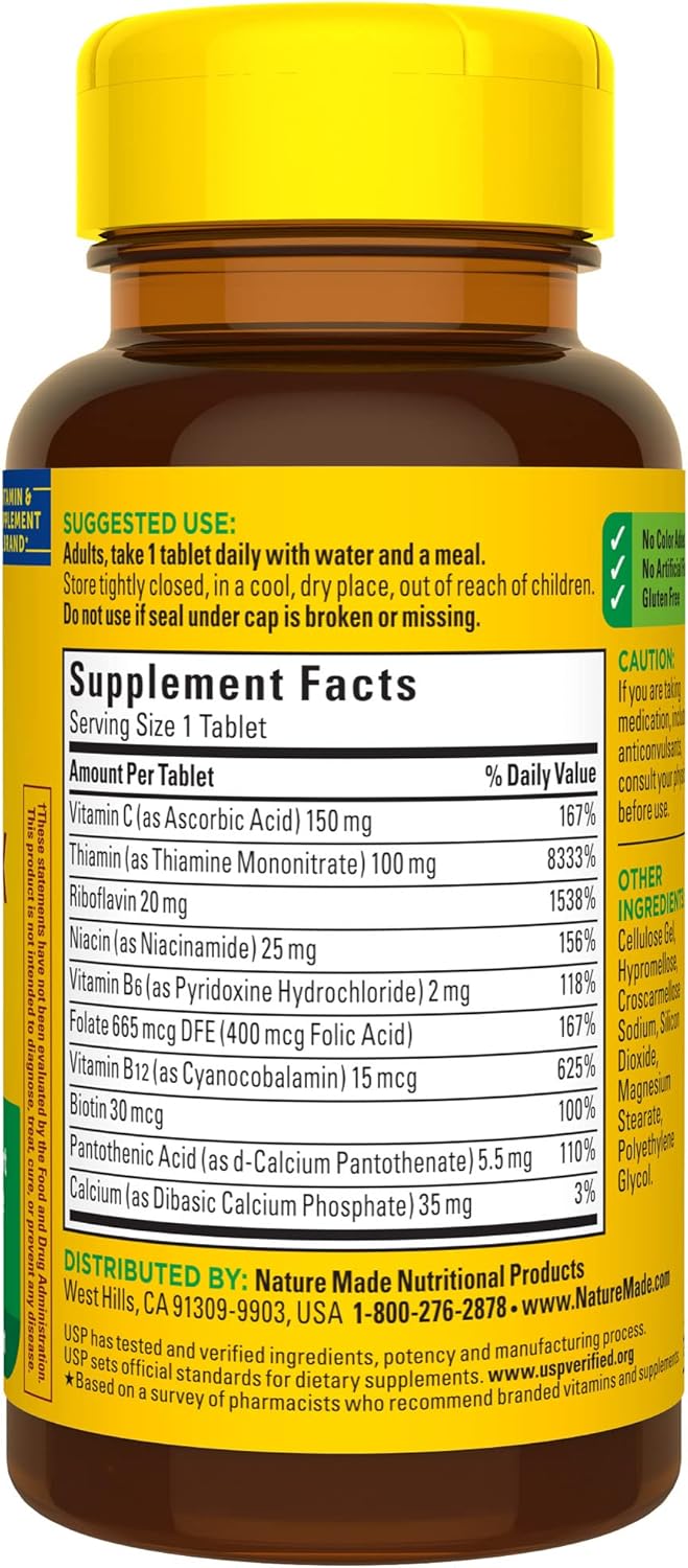 60 Tablets Nature Made Super B Complex with Vitamin C and Folic Acid for Cellular Energy Support