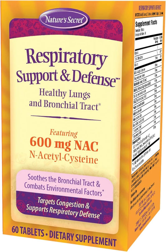 60 Tablets Nature's Secret Respiratory Support & Defense - Boosts Lung Health with NAC, Fenugreek, and Marshmallow - 30 Servings