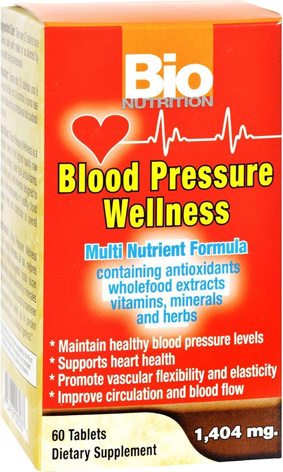 60 Tablets of Bio Nutrition Blood Pressure Wellness Supplement for Cardiovascular Health and Hypertension Support