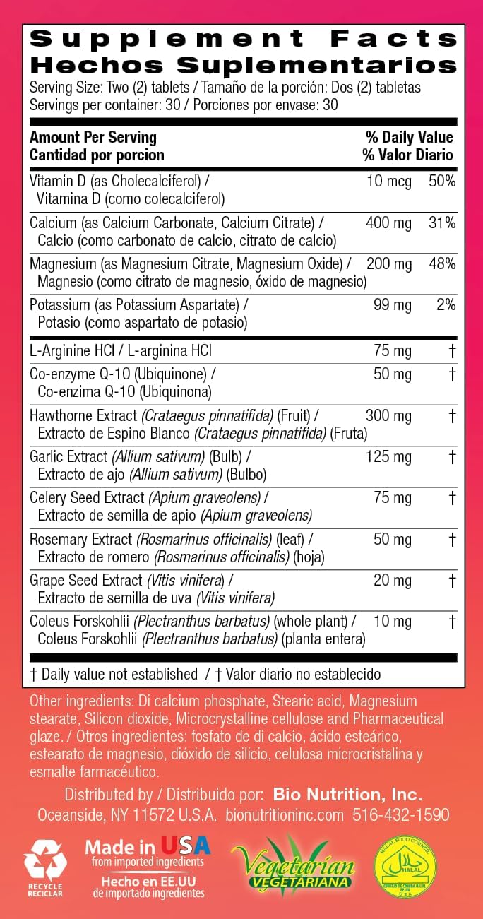 60 Tablets of Bio Nutrition Blood Pressure Wellness (2 Pack) | Supports Healthy Blood Circulation with Essential Vitamins and Nutrients such as Calcium and Magnesium