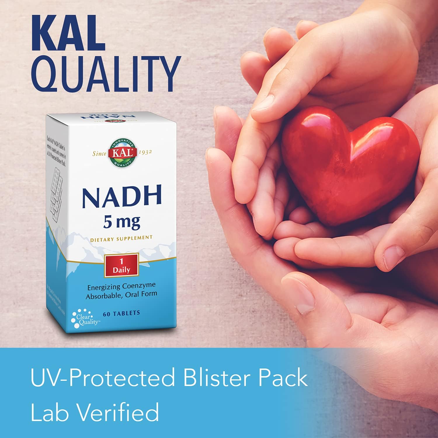 60 Tablets of KAL NADH 5mg for Increased Energy and Focus, 60 Servings