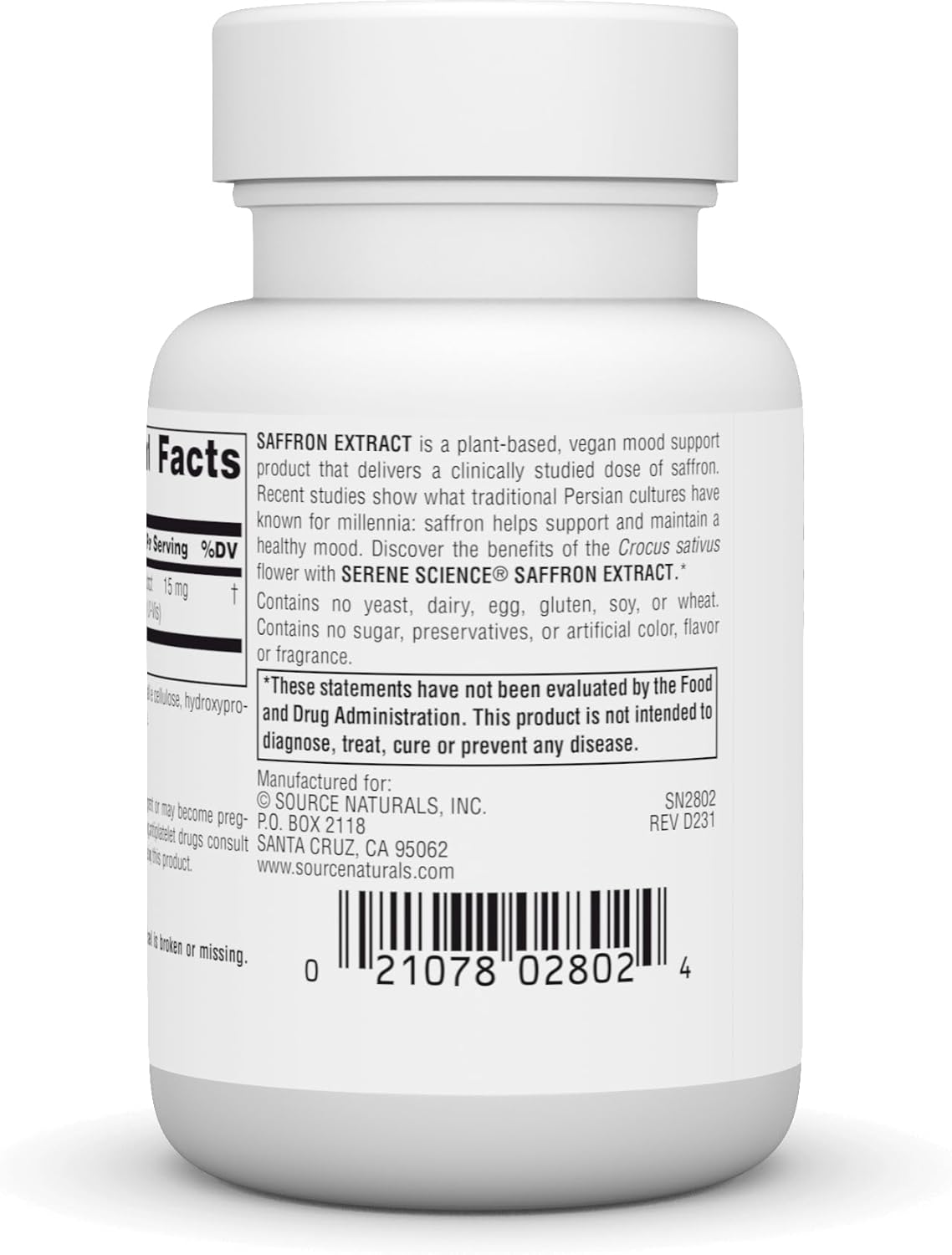 60 Tablets of Source Naturals Serene Science Saffron Extract for Mood Support