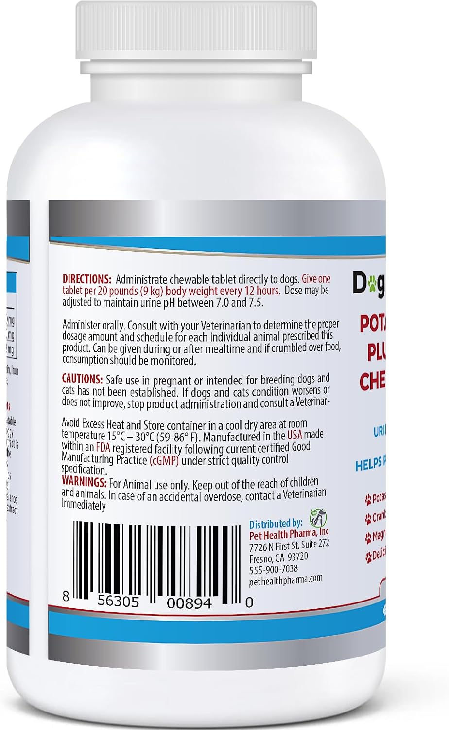 60 Tablets Pet Health Pharma Potassium Citrate Plus Cranberry & Magnesium Supplement for Dogs - Urinary Tract Support - Prevents Calcium Oxalate Stones - Bladder & Kidney Stone Deterrent - Made in USA