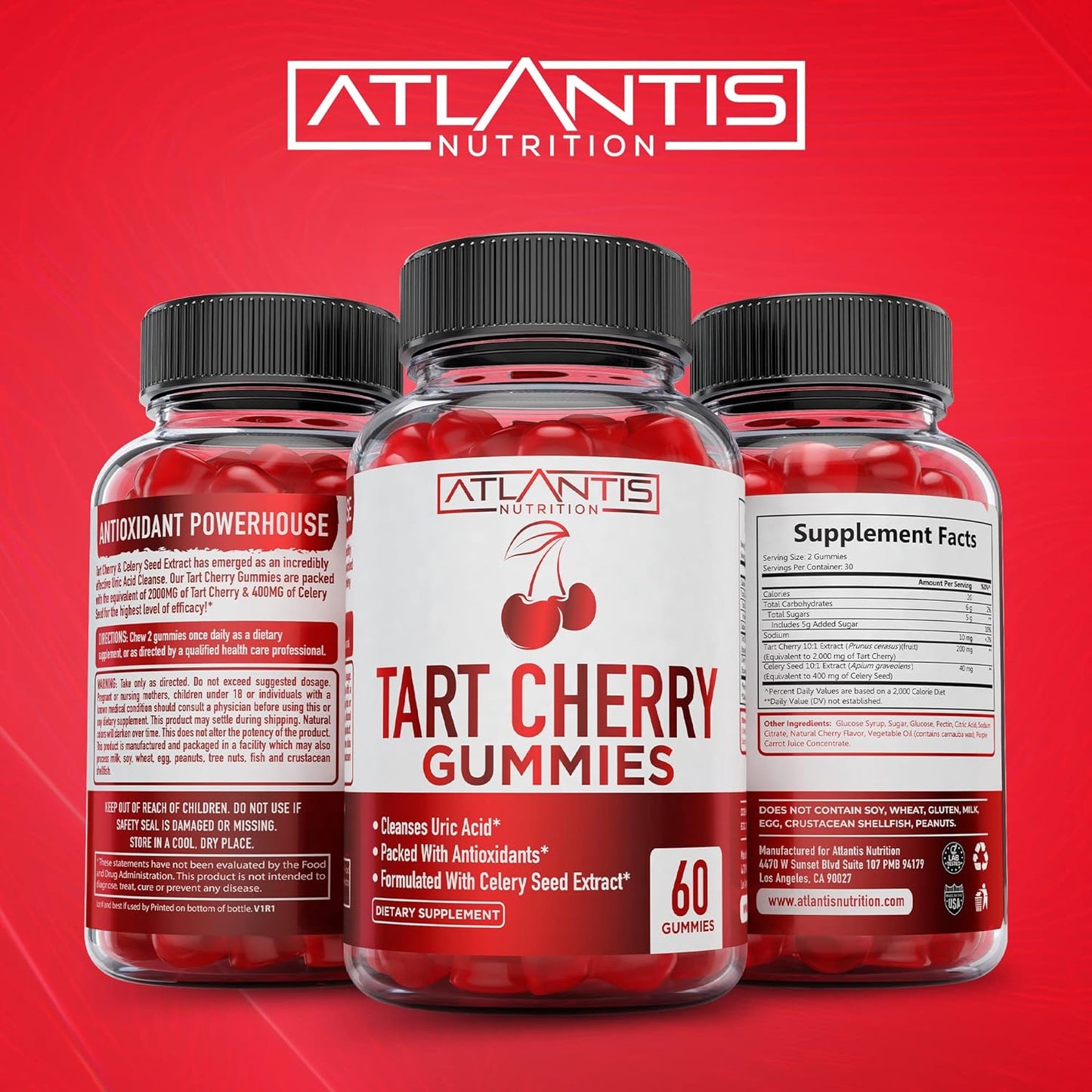 60 Tart Cherry Gummies with 8-in-1 Immune Support by Atlantis Nutrition