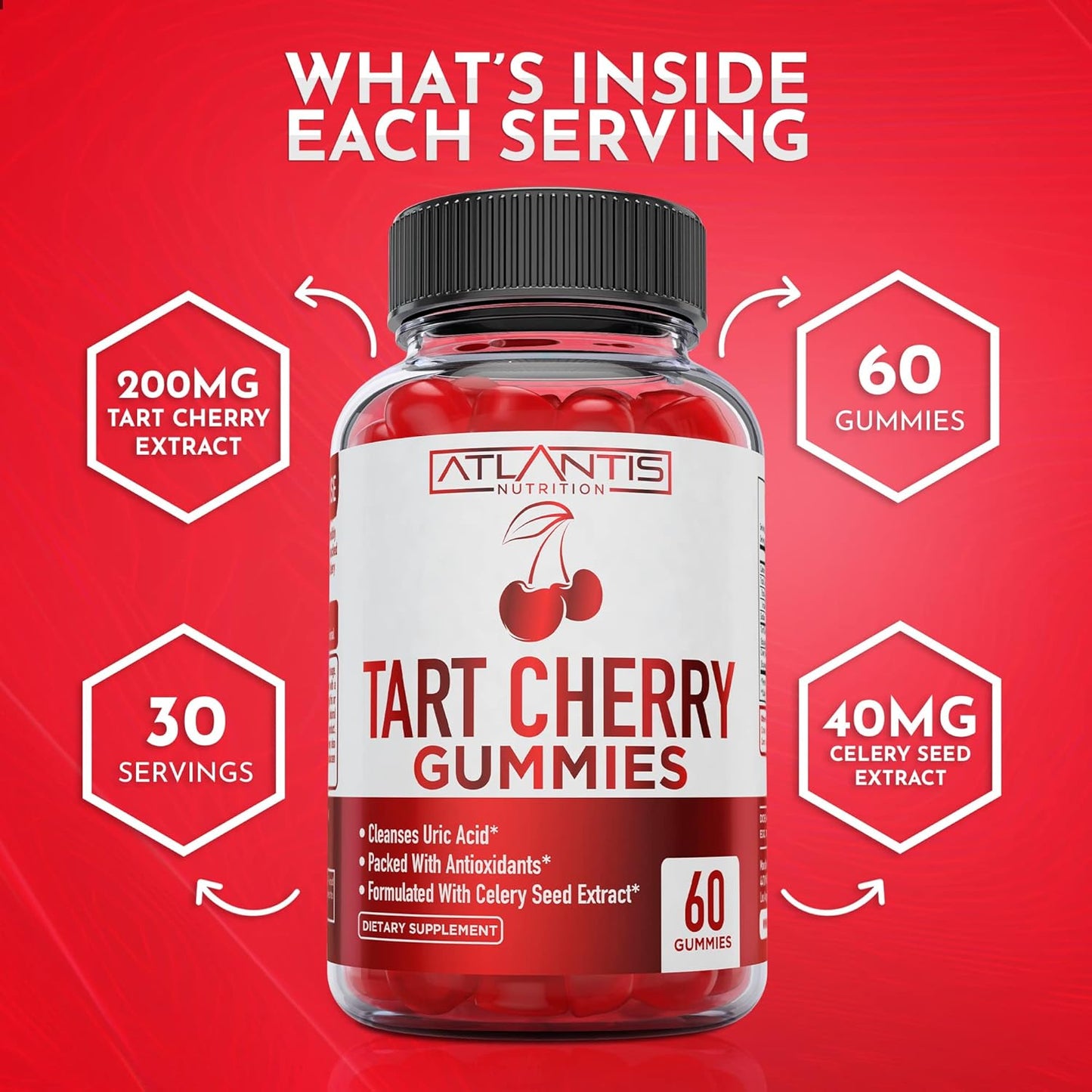 60 Tart Cherry Gummies with 8-in-1 Immune Support by Atlantis Nutrition