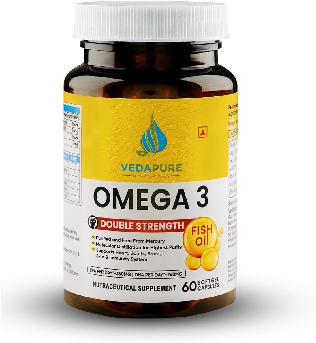 60 VEDAPURE Omega 3 Fish Oil Capsules for Heart Health and Joint Support