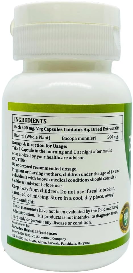 60 Veg. Capsules of Morsan Healthcare Brahmi (Centella Asiatica) 500mg - Pure Herbal Supplement (2 Pack)