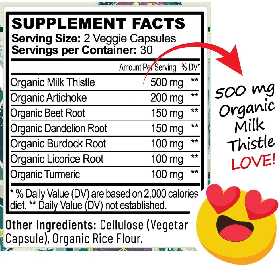 60 Vegan Capsules Liver Cleanse Support Supplement with Milk Thistle for Detox - Hippie Farms Nature's Secret Agent Blend