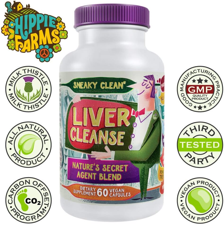 60 Vegan Capsules Liver Cleanse Support Supplement with Milk Thistle for Detox - Hippie Farms Nature's Secret Agent Blend