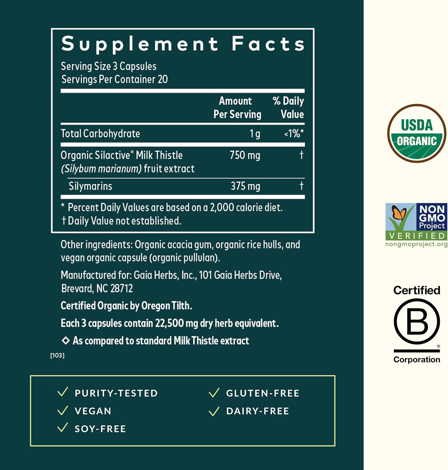 60 Vegan Capsules of Gaia Herbs Milk Thistle for Liver Support and Healthy Liver Function - Natural Cleanse Supplement for Liver Health*