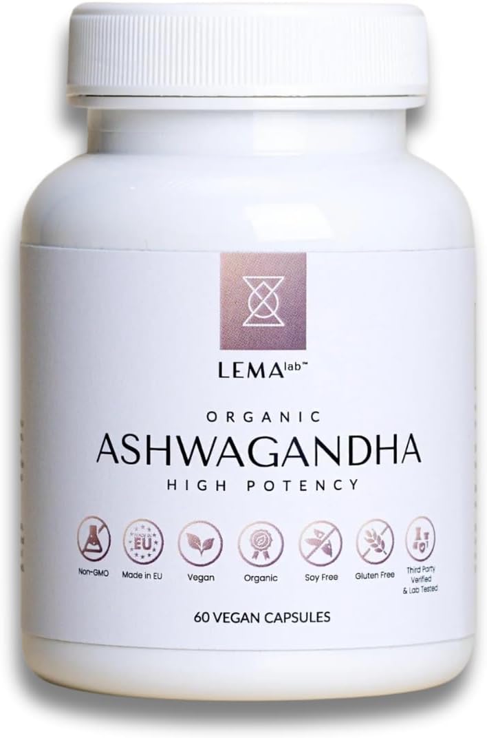 60 Vegan Capsules of LEMAlab's Organic Ashwagandha for Holistic Wellness
