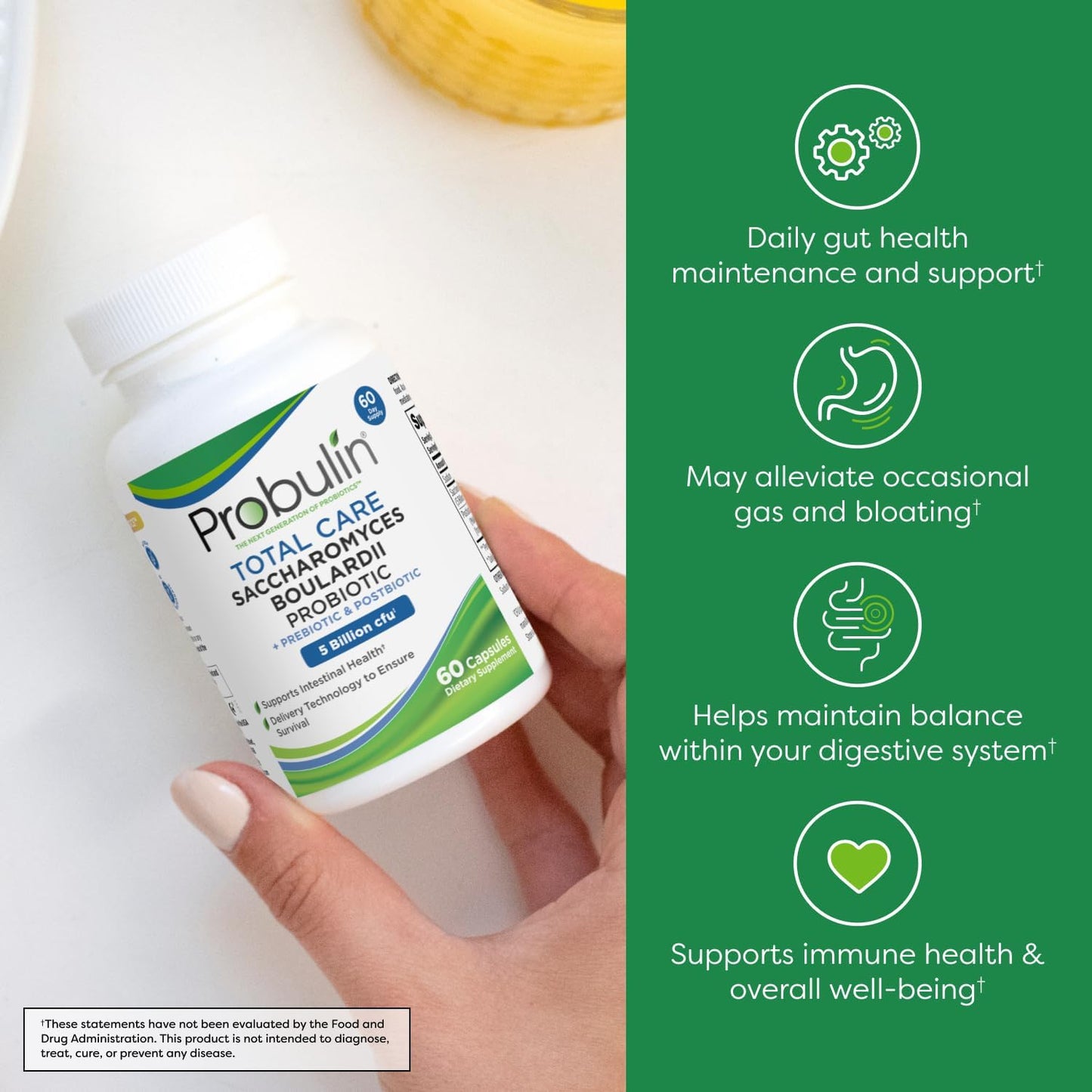 60 Vegan Capsules of Probulin Total Care with Saccharomyces Boulardii for Pre, Pro, and Postbiotic Support