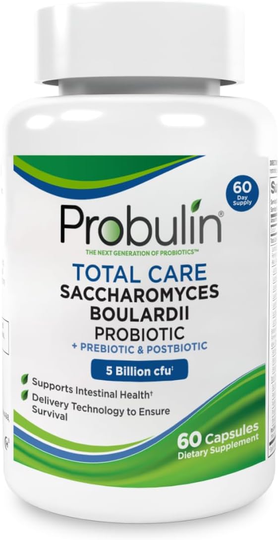 60 Vegan Capsules of Probulin Total Care with Saccharomyces Boulardii for Pre, Pro, and Postbiotic Support