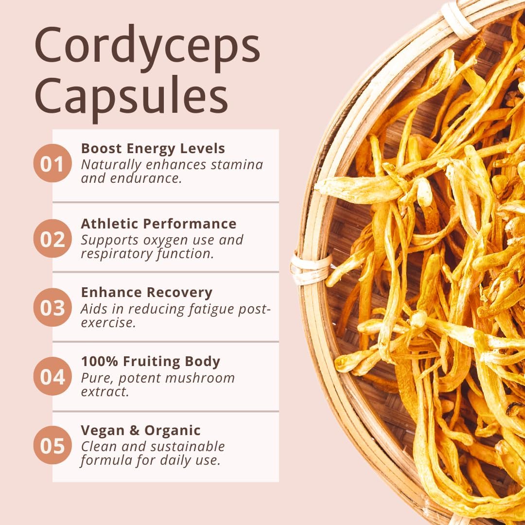 60 Vegan Cordyceps Mushroom Capsules by MAGICDOZE - Herbal Dietary Supplement for Better Sleep and Health
