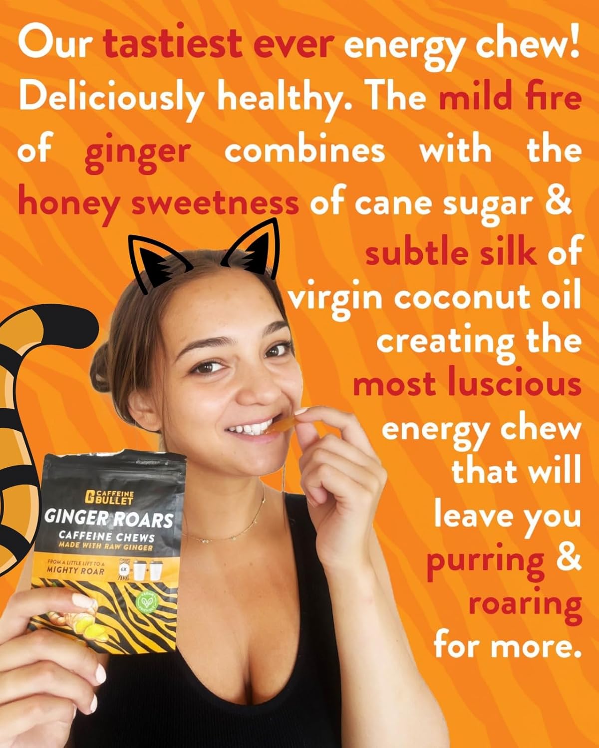 60 Vegan Energy Gummies with 33mg Caffeine & Ginger - Natural Fiery Kick for Running, Cycling, Preworkout & Focus