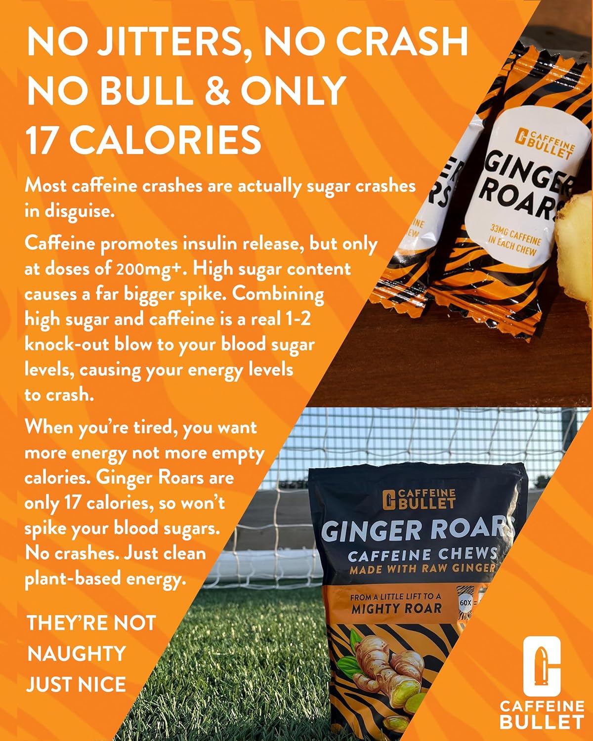 60 Vegan Energy Gummies with 33mg Caffeine & Ginger - Natural Fiery Kick for Running, Cycling, Preworkout & Focus