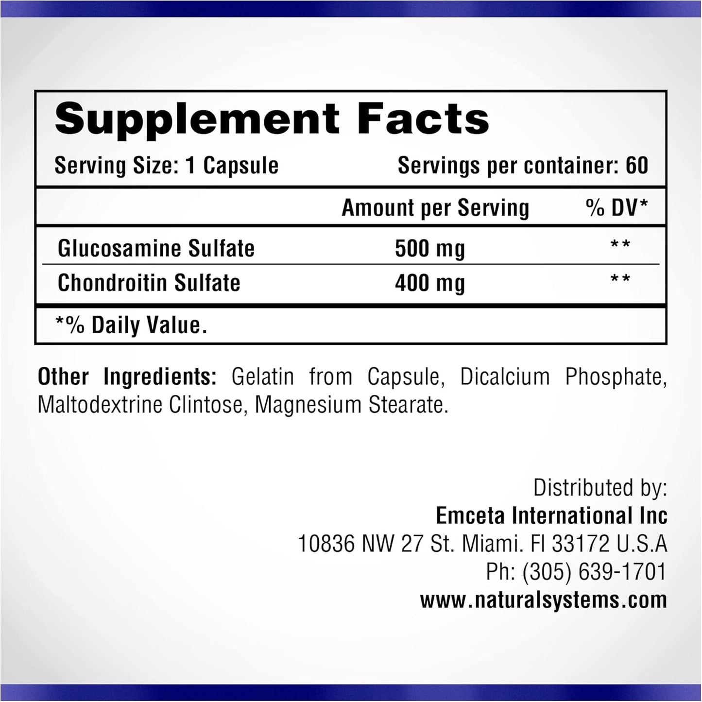 60 Vegan Glucosamine Chondroitin Capsules for Joint Support by Naturasys