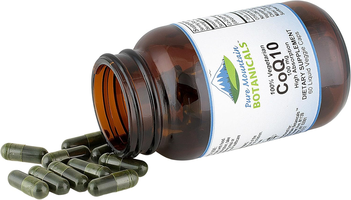 60 Vegan Kosher Coq10 100mg Softgels with Ubiqunone Coenzyme Q10 - Pure Mountain Botanicals Supplement