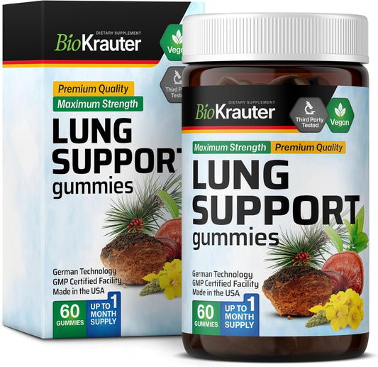 60 Vegan Lung Detox Gummies with Vitamin C & Mullein Leaf Blend for Respiratory Support
