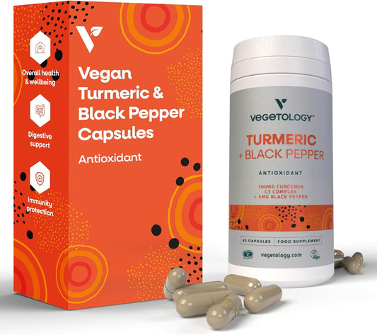 60 Vegan Turmeric & Black Pepper Capsules - Tumeric Supplements for Adults & Children - 1 Capsule Daily
