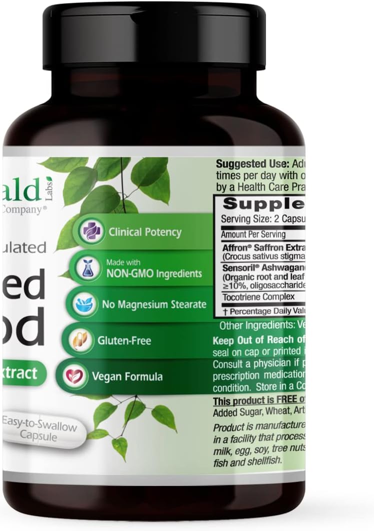 60 Vegetable Capsules Stress Management Supplement with Ashwagandha & Saffron Extracts (30-Day Supply)