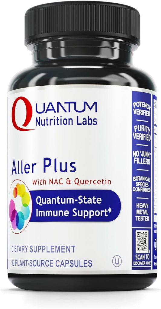 60 Vegetarian Capsules - Quantum Nutrition Labs Aller Plus with NAC, Bromelain, Reishi Mushroom, Quertecin - Immune Support Formula for Lung Health