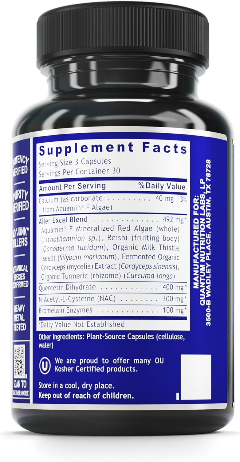 60 Vegetarian Capsules - Quantum Nutrition Labs Aller Plus with NAC, Bromelain, Reishi Mushroom, Quertecin - Immune Support Formula for Lung Health