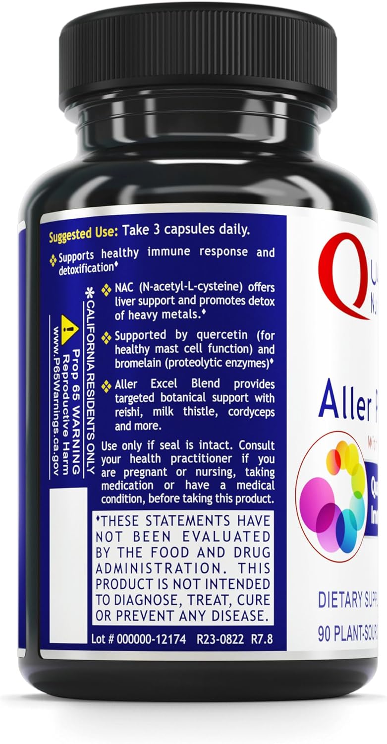 60 Vegetarian Capsules - Quantum Nutrition Labs Aller Plus with NAC, Bromelain, Reishi Mushroom, Quertecin - Immune Support Formula for Lung Health