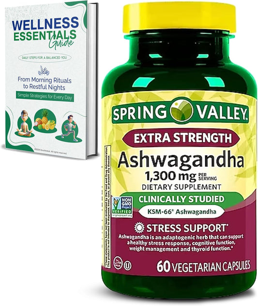 60 Vegetarian Capsules of Extra Strength Ashwagandha 1300 mg - Supports Stress Relief and Cognitive Function - Holistic Wellbeing Supplement - Non-GMO & Gluten-Free