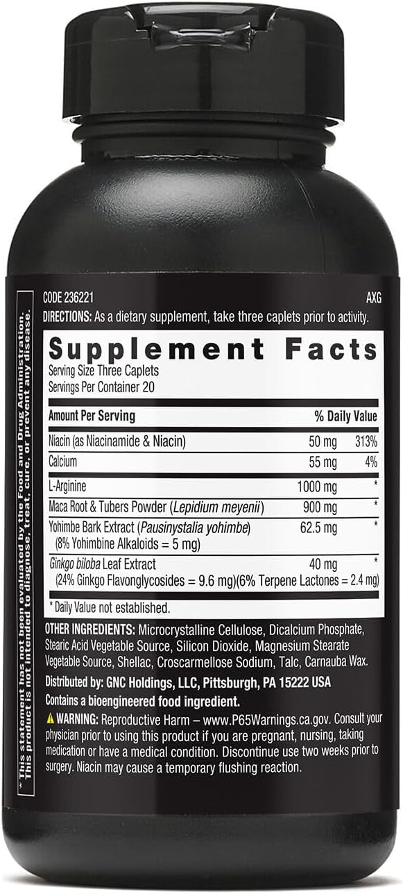 60 Vegetarian Capsules of GNC Maca Man with Maca Root and Arginine for Improved Blood Circulation