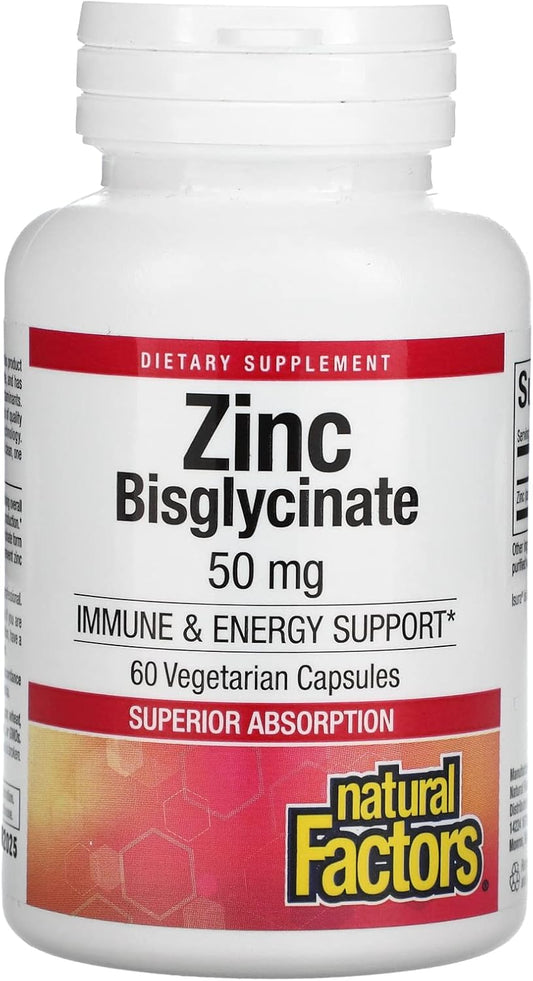 60 Vegetarian Capsules of Natural Factors Zinc Bisglycinate 50 mg