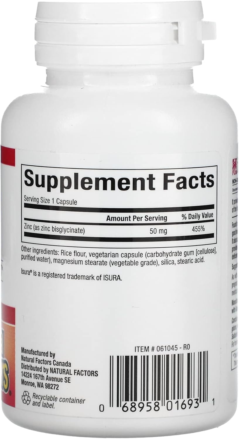60 Vegetarian Capsules of Natural Factors Zinc Bisglycinate 50 mg