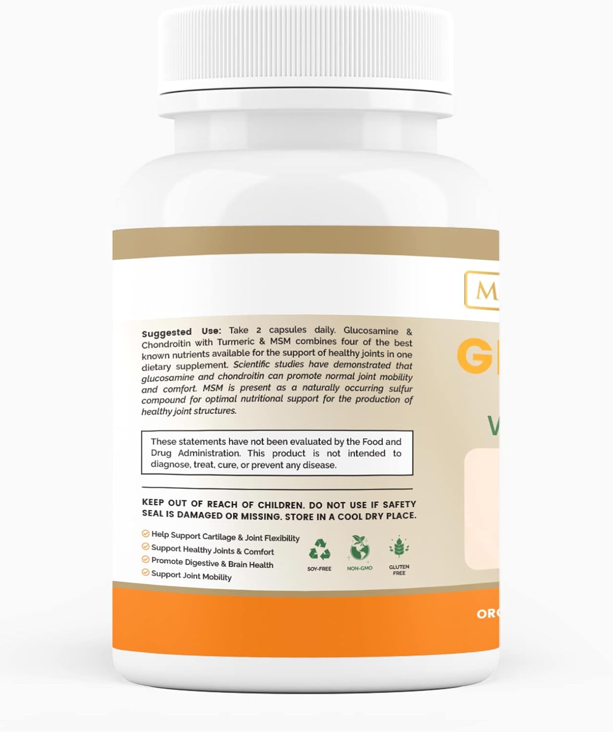 60 Veggie Capsules of Glucosamine Chondroitin with Turmeric & MSM for Optimal Joint Health