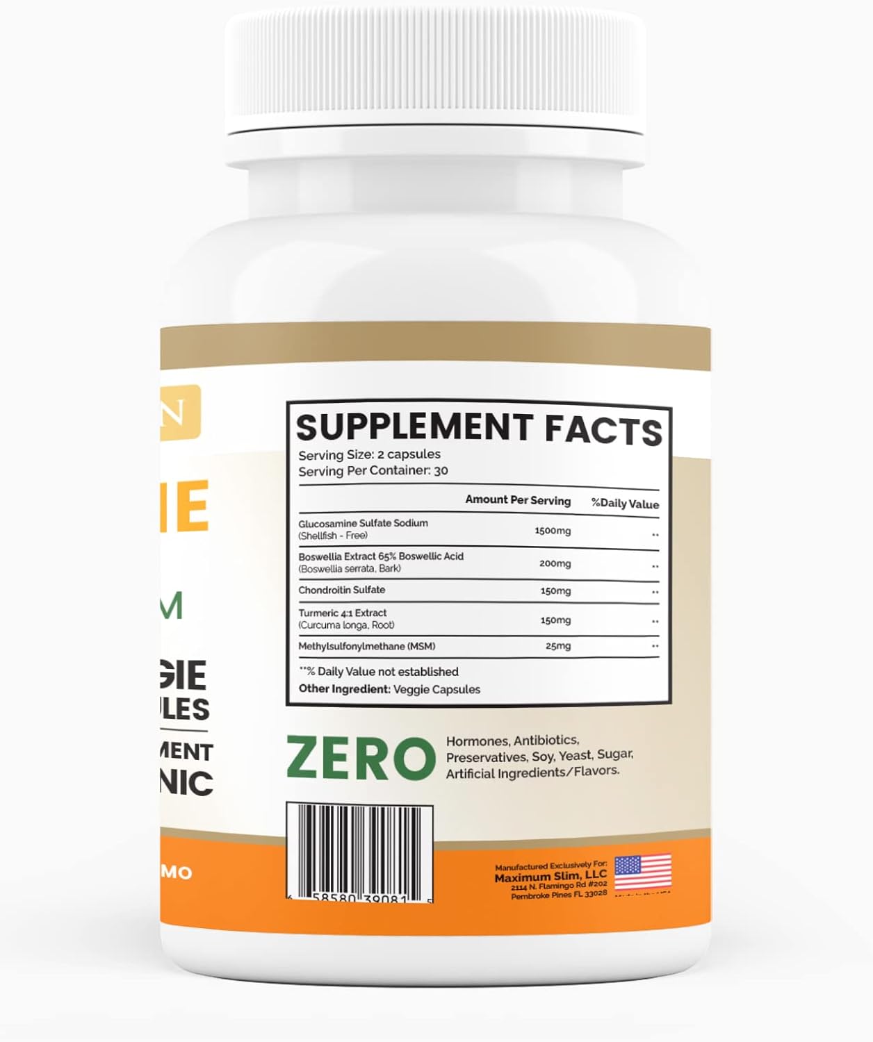 60 Veggie Capsules of Glucosamine Chondroitin with Turmeric & MSM for Optimal Joint Health