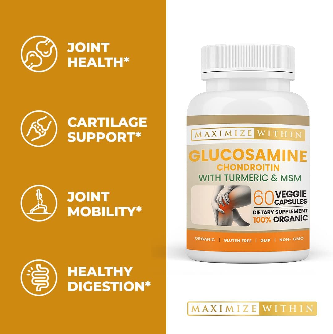 60 Veggie Capsules of Glucosamine Chondroitin with Turmeric & MSM for Optimal Joint Health
