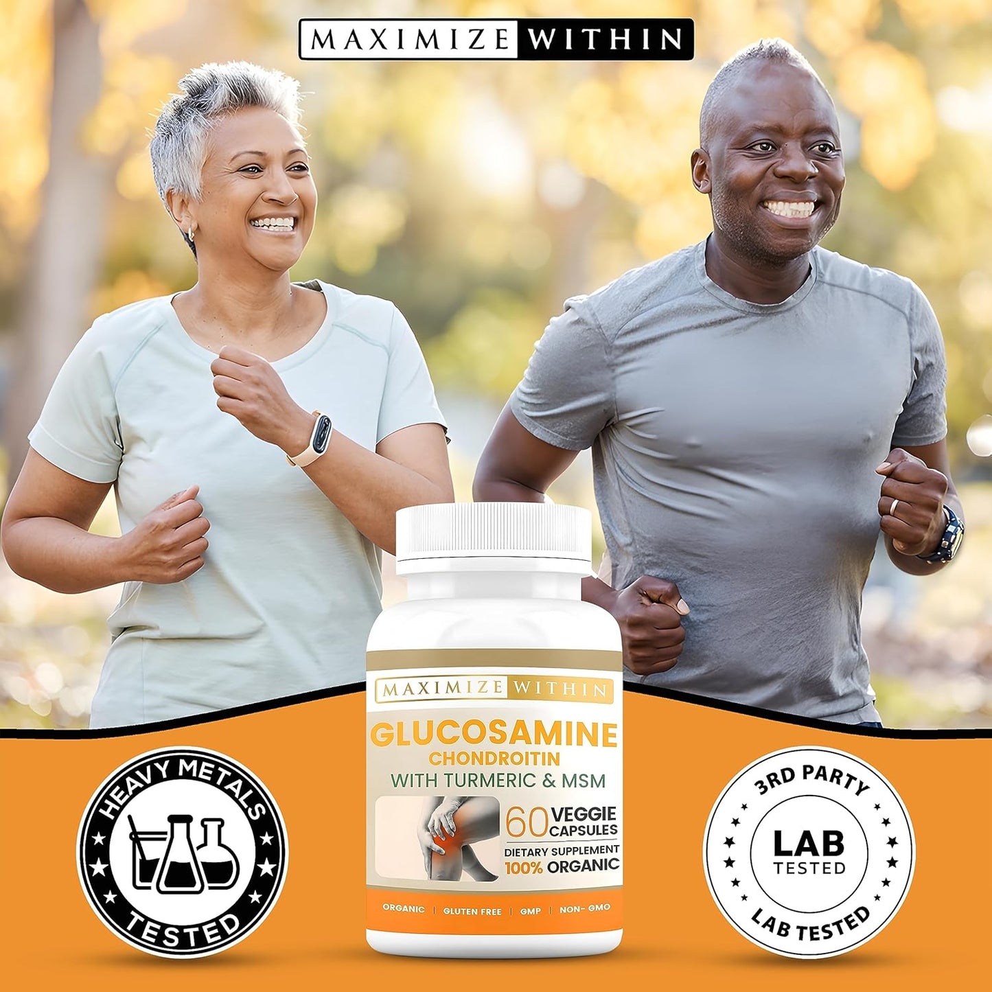 60 Veggie Capsules of Glucosamine Chondroitin with Turmeric & MSM for Optimal Joint Health