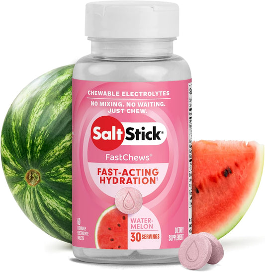 60 Watermelon SaltStick FastChews Electrolyte Tablets for Running and Sports Recovery - Fast Hydration and Leg Cramps Relief - Non-GMO, Vegan, Gluten Free