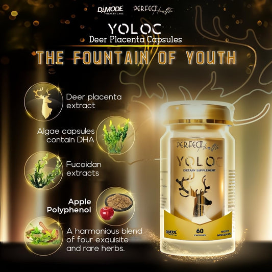 60 YOLOC New Zealand Deer Placenta Capsules with Algae DHA, Fucoidan, and Apple Polyphenol - Dietary Supplements for Anti-Aging, Heart, Neural Health, and Immune Support